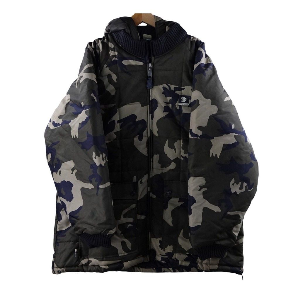 Rocawear Camouflage Puffer Jacket Hooded Full Zip Mens 2XL Green‎ Tan Outdoor
